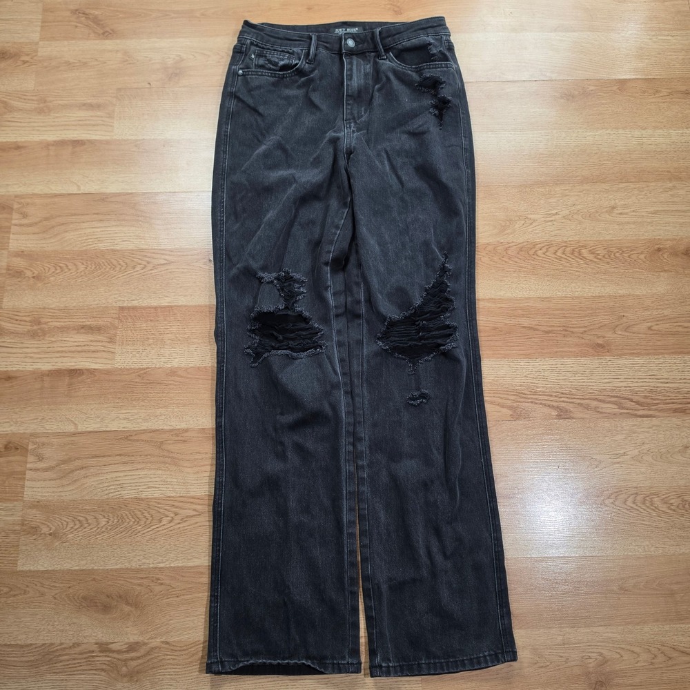 Judy Blue 90's Straight Jeans Womens 9/29 Distressed Black Denim JB88737-BK